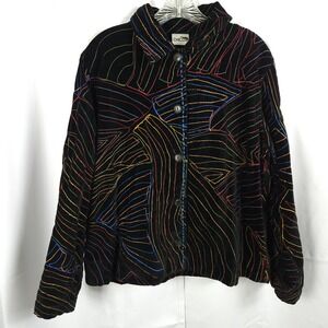 Chico's Black Abstract Colorful Embroidered Velvet Jacket‎ Womens Large